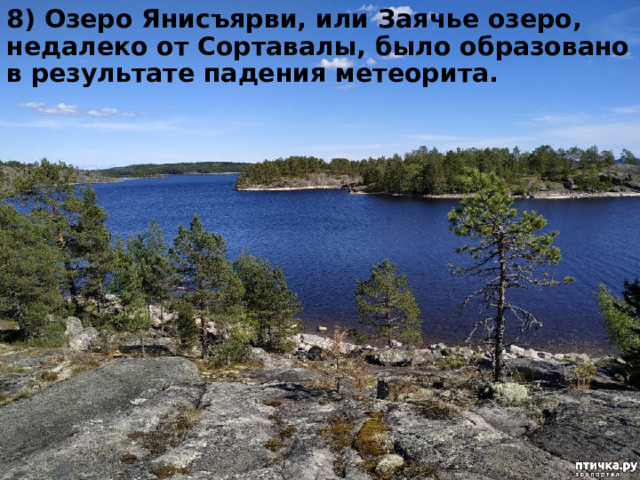 8) Озеро Янисъярви, или Заячье озеро, недалеко от Сортавалы, было образовано в результате падения метеорита. 