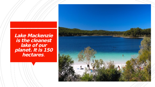 Lake Mackenzie is the cleanest lake of our planet. It is 150 hectares . 