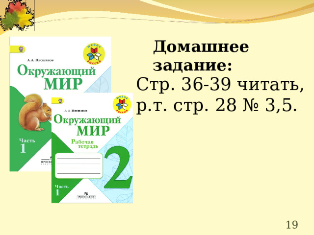 Домашнее задание: Стр. 36-39 читать, р.т. стр. 28 № 3,5.  