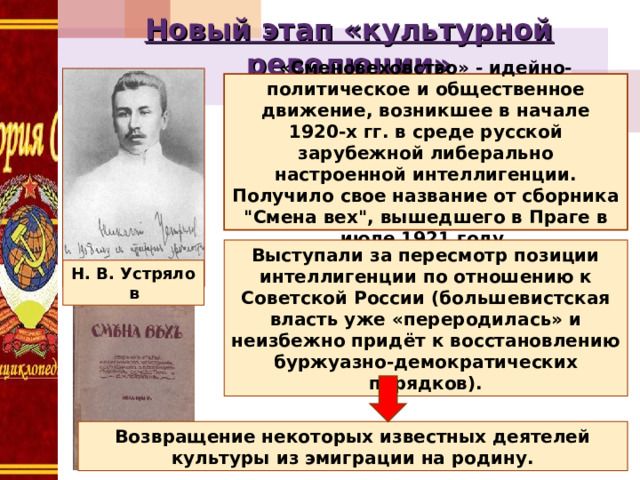 Раскройте смысл понятия пятилетка приведите. Сменовеховство. Сменовеховство в 20-е. СССР 1920 годы сменовеховство. Ю В Ключников сменовеховство.