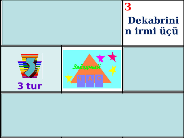 1 Dekabrinin otuzu 2 D ekabrinin onbeşi 3 7 Dekabrinin ondokuzu Dekabrinin irmi üçü 4 6 Dekabrinin irmisi  Dekabrinin beşi 5 Dekabrinin biri 3  tur 