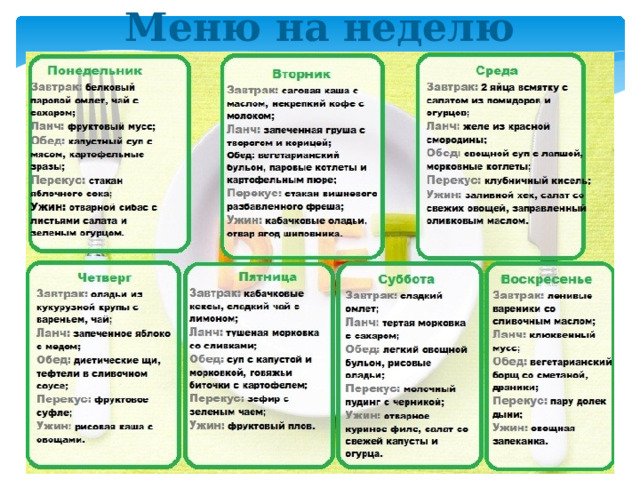 Меню на неделю 