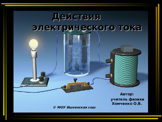 Действия  электрического тока Автор: учитель физики Хомченко О.В. © МОУ Ишненская сош 