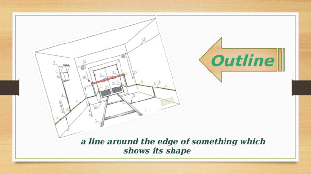 Outline  a line around the edge of something which shows its shape 