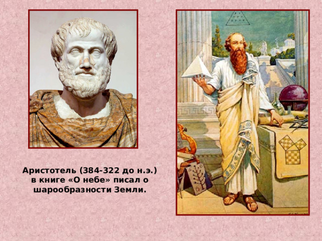 Аристотель (384-322 до н.э.) в книге «О небе» писал о шарообразности Земли. 