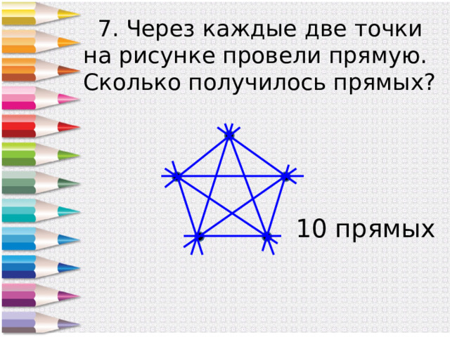 Поставь точки так как на рисунке проведи через каждые две точки прямую