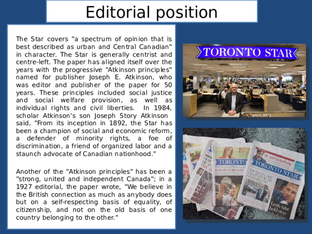 Editorial position   The Star covers 