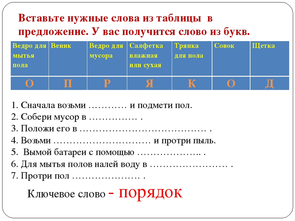 Нужное вписать. Последовательность уборки пола. Задания по сбо уборка помещений. Последовательность уборки комнаты. Вставьте нужные слова.