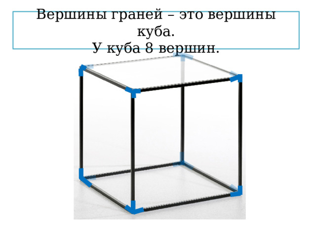 Вершины граней – это вершины куба.  У куба 8 вершин. 
