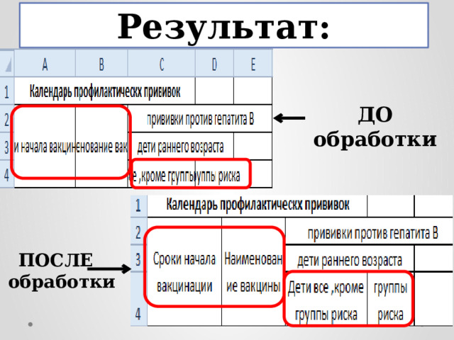 Результат: ДО обработки ПОСЛЕ  обработки 