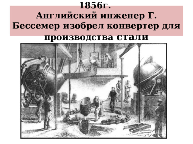 1856г.  Английский инженер Г. Бессемер изобрел конвертер для производства стали 