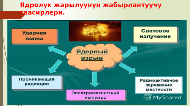 Ядролук жарылуунун жабырлантуучу таасирлери. 