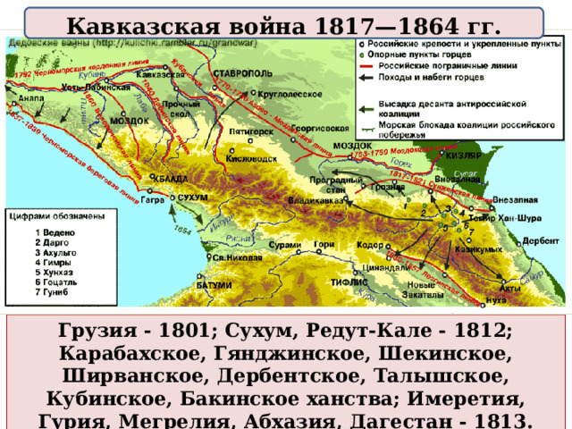 Кавказская война при николае 1 карта