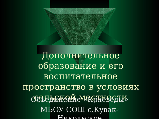 Дополнительное образование и его воспитательное пространство в условиях сельской местности Объединение «Краеведы» МБОУ СОШ с.Кувак-Никольское 