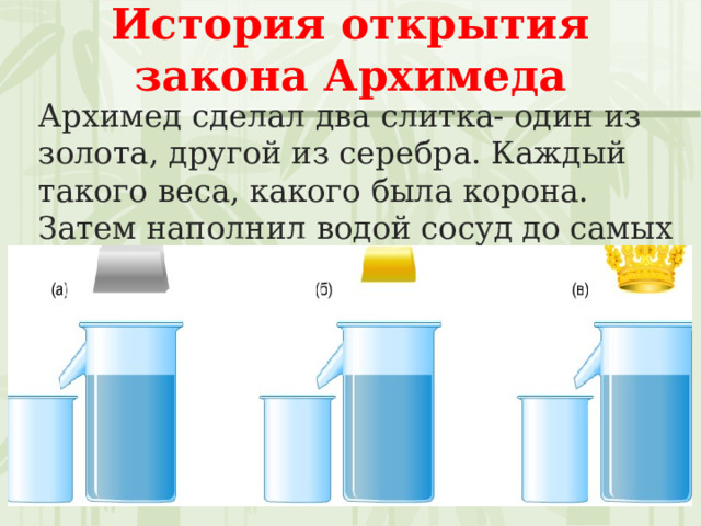 Презентация закон архимеда 7 класс физика - Basanova.ru