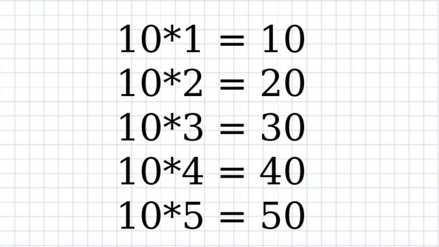 10*1 = 10 10*2 = 20 10*3 = 30 10*4 = 40 10*5 = 50 