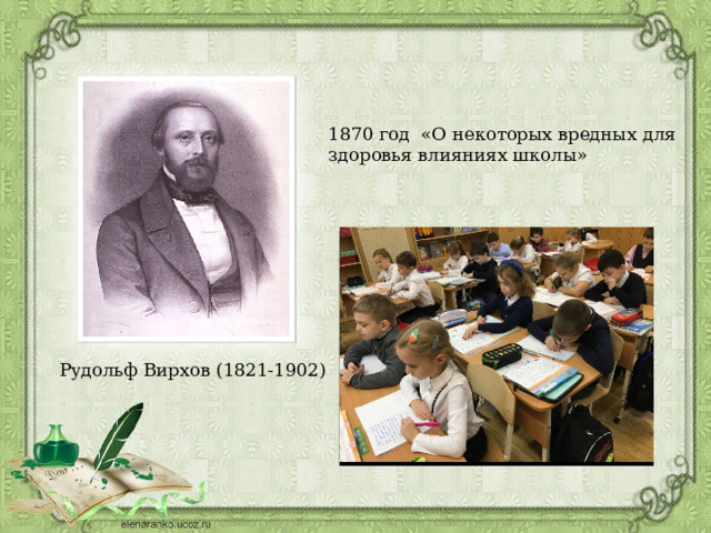 1870 год «О некоторых вредных для здоровья влияниях школы» Рудольф Вирхов (1821-1902) 