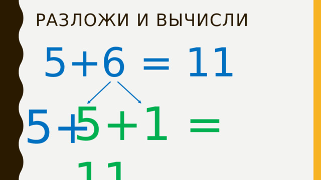 Разложи и Вычисли 5+6 = 11 5+1 = 11 5+ 