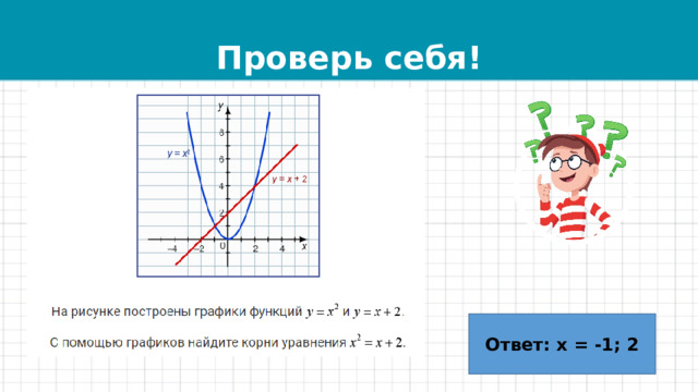 Проверь себя! Ответ: х = -1; 2 