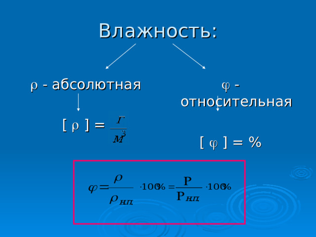 Влажность:   - относительная [  ] = %   - абсолютная [  ]  =  
