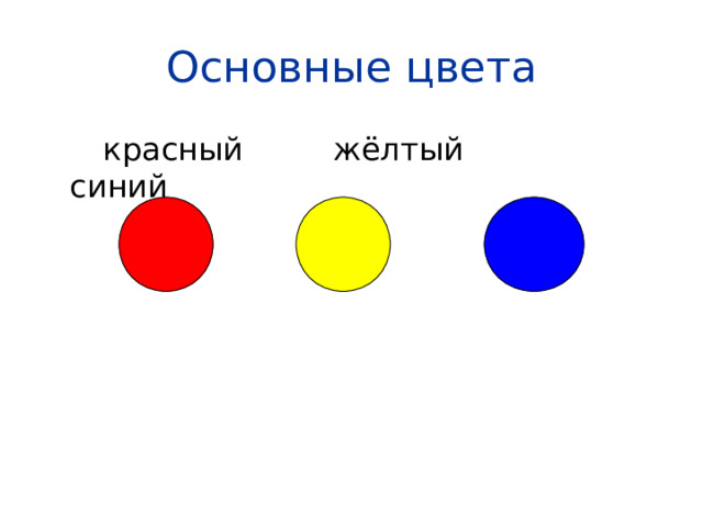 Основные цвета  красный жёлтый синий 