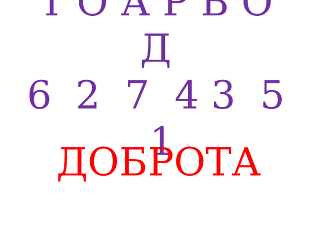 Т О А Р Б О Д  6 2 7 4 3 5 1 ДОБРОТА 