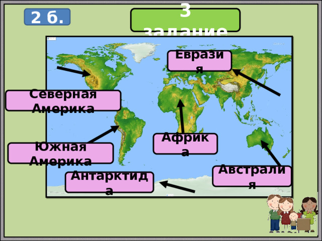 3 задание 2 б. Евразия Северная Америка Африка Южная Америка Австралия Антарктида 