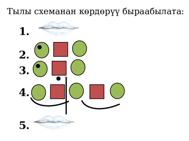 Тылы схеманан көрдөрүү быраабылата: 1. 2. 3. 4. 5. 