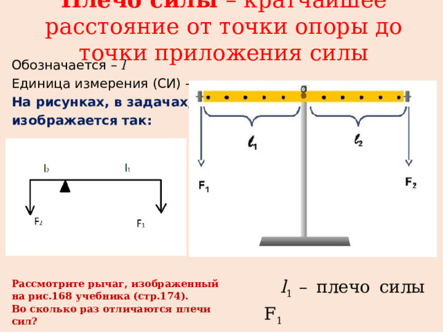 Дайте определение плеча силы физика 7. Плечо силы 7 класс. Точка опоры. Плечо силы физика 7 класс. Плечо силы единица измерения.