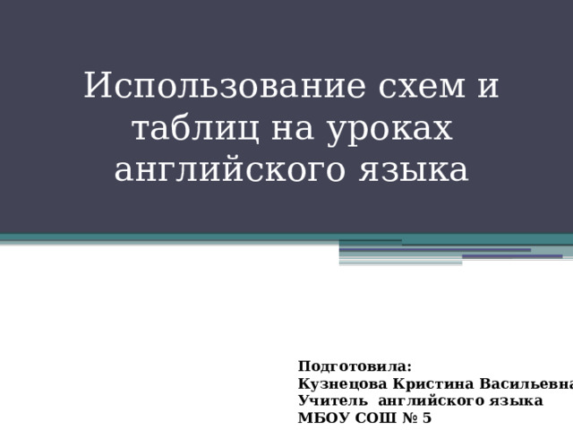 Использование схем и таблиц на уроках английского языка Подготовила: Кузнецова Кристина Васильевна Учитель английского языка МБОУ СОШ № 5 