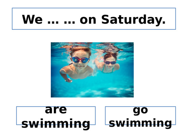 We … … on Saturday. are swimming go swimming 