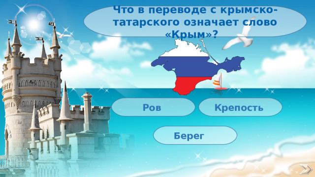 Что в переводе с крымско-татарского означает слово «Крым»? Ров Крепость Берег 
