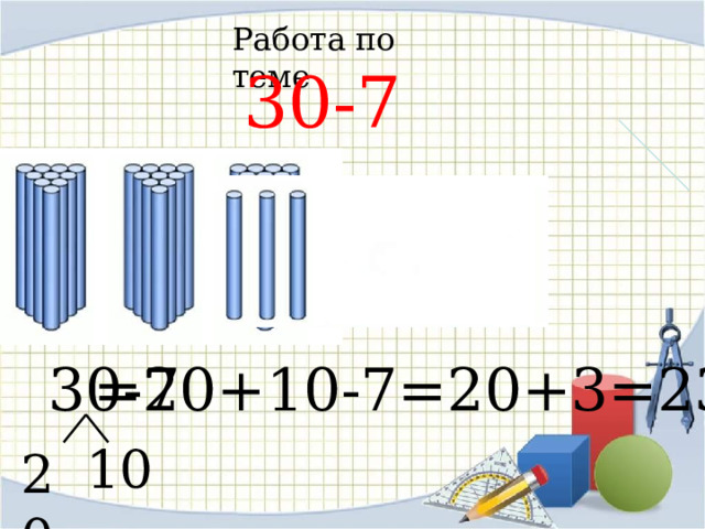 Работа по теме 30-7 30-7 =20+10-7=20+3=23 10 20 