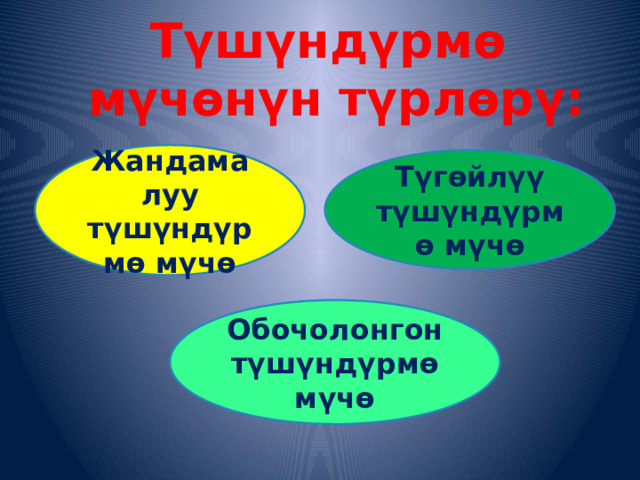Түшүндүрмө мүчөнүн түрлөрү:         Жандамалуу түшүндүрмө мүчө Түгөйлүү түшүндүрмө мүчө Обочолонгон түшүндүрмө мүчө 