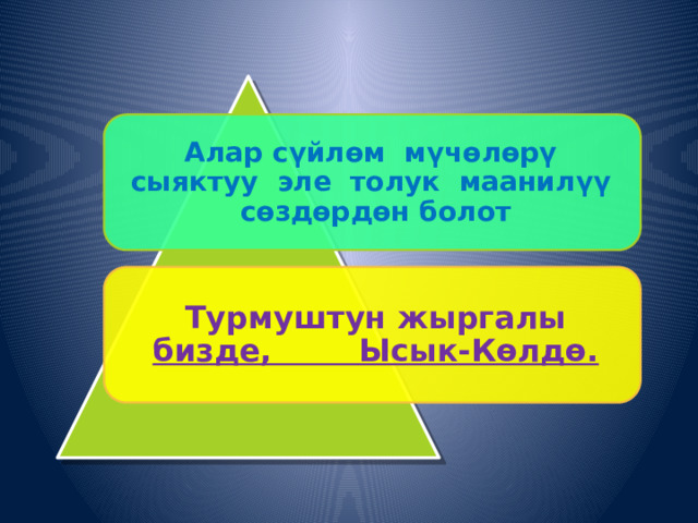 Алар сүйлөм мүчөлөрү сыяктуу эле толук маанилүү сөздөрдөн болот Турмуштун жыргалы бизде, Ысык-Көлдө. 9 