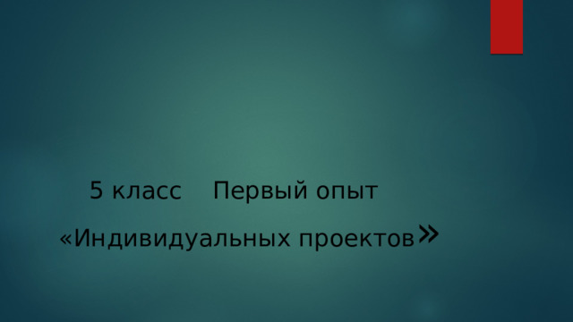  5 класс Первый опыт «Индивидуальных проектов » 