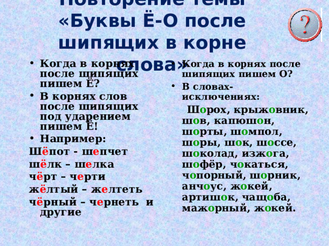 Правило ы после ц и шипящих. Ы И после шипящих.