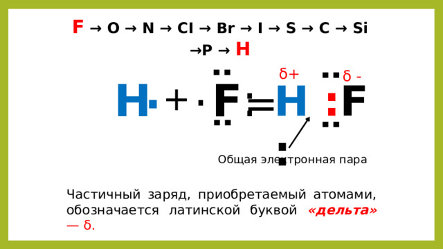 Молекула фтороводорода H 1 F 9 1S 2 / 2S 2 2p 5 1S 1 Неспаренный электрон Неспаренный электрон F H 
