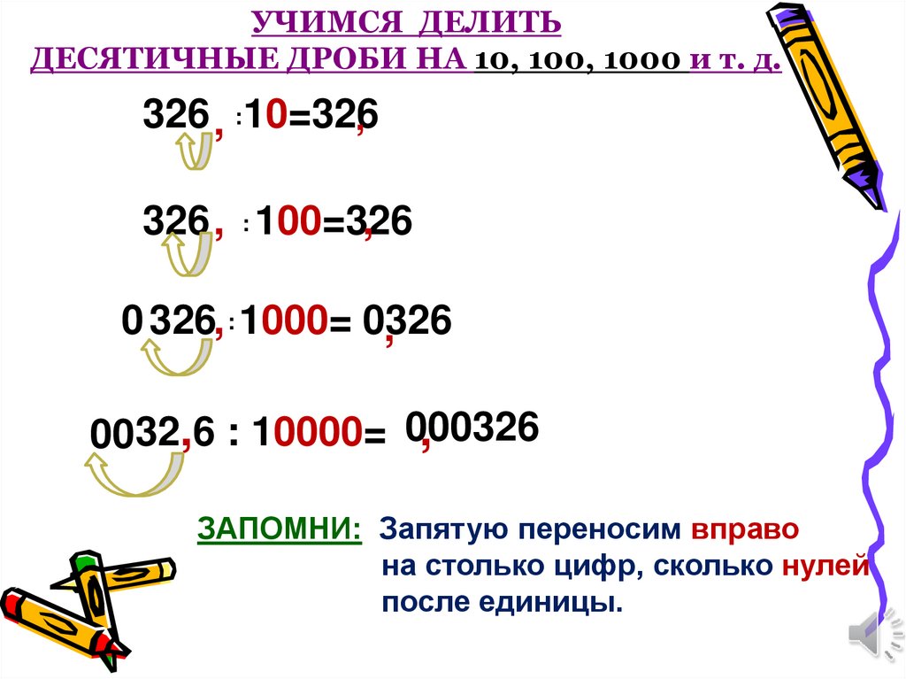 Перенос запятой в положительной десятичной дроби 6 класс никольский презентация