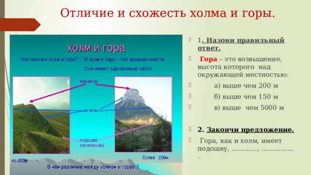 Как называются возвышения на равнинах. Холм и гора сходства и различия. Горы, возвышенности земной поверхности. Поверхность суши горы. Горы это ответ.