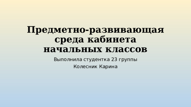 Проект предметно развивающей среды кабинета начальных классов