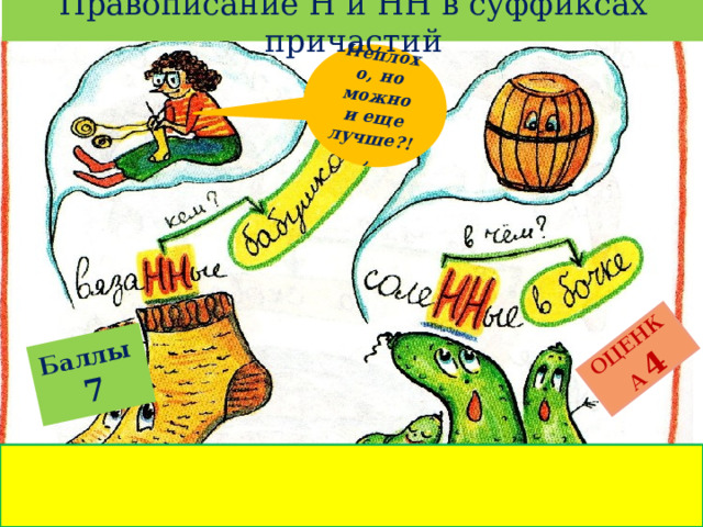 Правописание Н и НН в суффиксах причастий Баллы  7 ОЦЕНКА  4 Неплохо, но можно и еще лучше?!, 