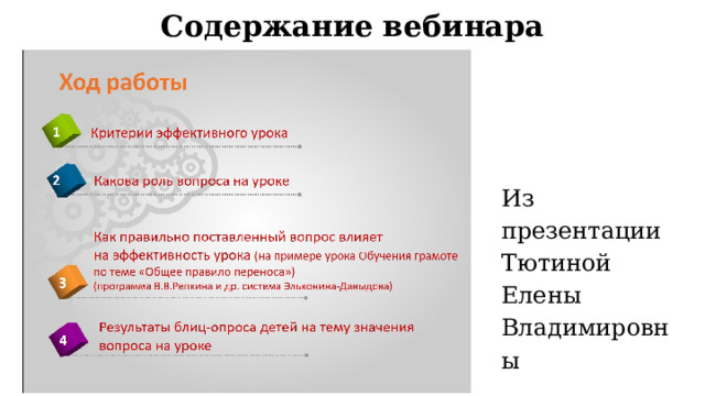 Содержание вебинара Из презентации Тютиной Елены Владимировны 