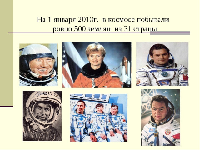  После Юрия Гагарина в космосе побывало уже около 500 землян. 