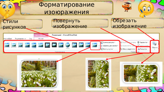 Форматирование изоюражения Обрезать изображение Повернуть изображение Стили рисунков 