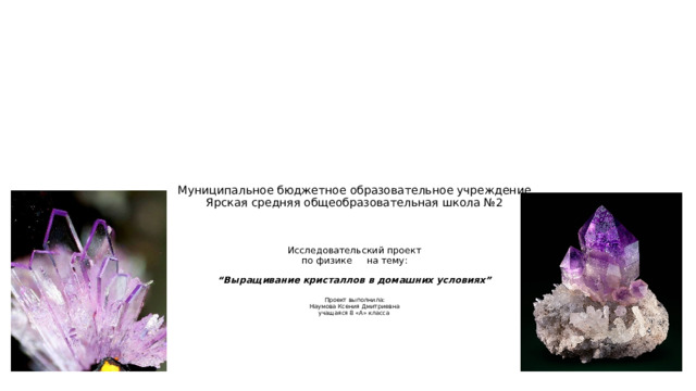 Презентация на тему: ""Растущие Кристаллы" Проект по окружающему миру Паненкова 