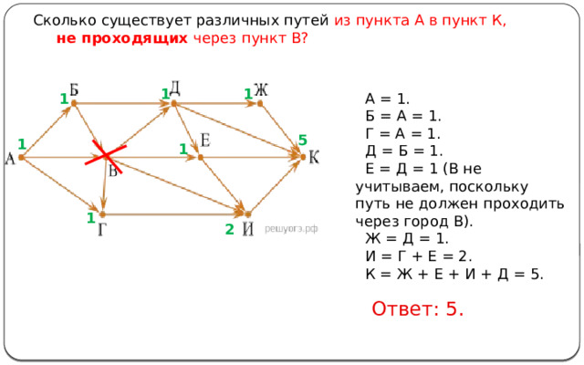 Сколько существует различных путей проходящих