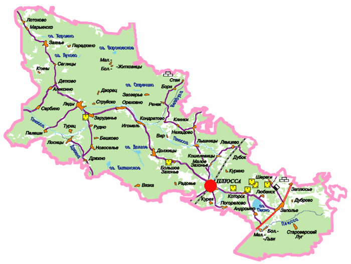 Карта плюсского района псковской области подробная с деревнями и дорогами