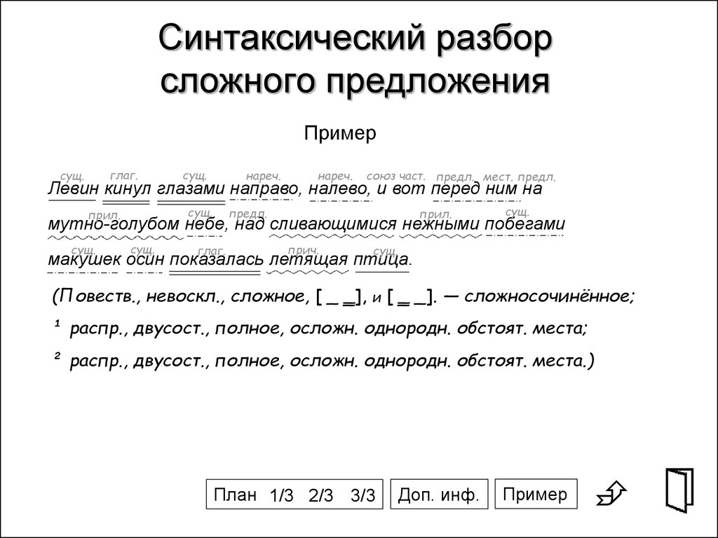 План синтаксического разбора сложного предложения