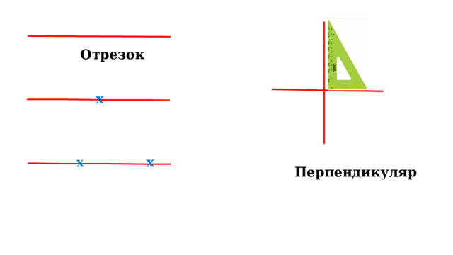 Перпендикуляр  Отрезок х  Х х  Отрезки делят на равные части и место деления обозначают знаком Х. Из точек деления строят перпендикуляры заданных размеров.  